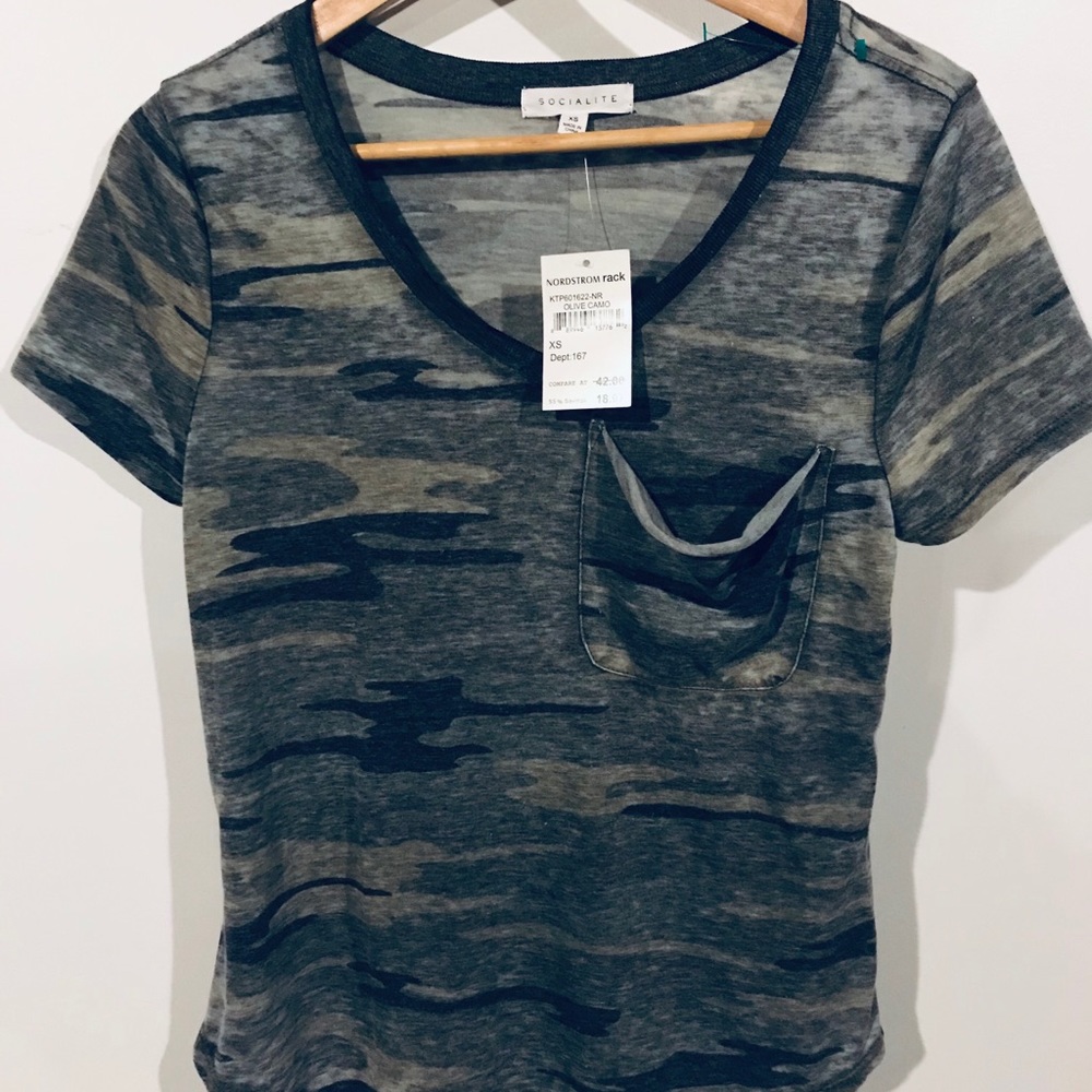 Socialite camo  tee with pocket NWT